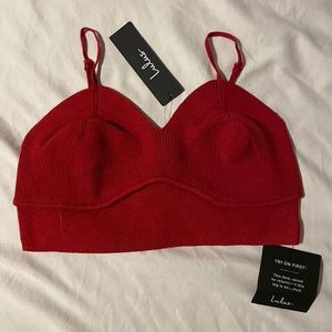 Red sweater crop top with adjustable straps